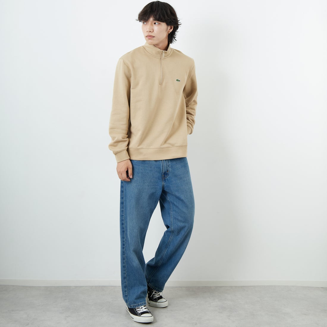 LACOSTE [ラコステ] ハイネックハーフジップスウェット [SH9774] 02S VIENNE &&モデル身長：179cm 着用サイズ：5&&