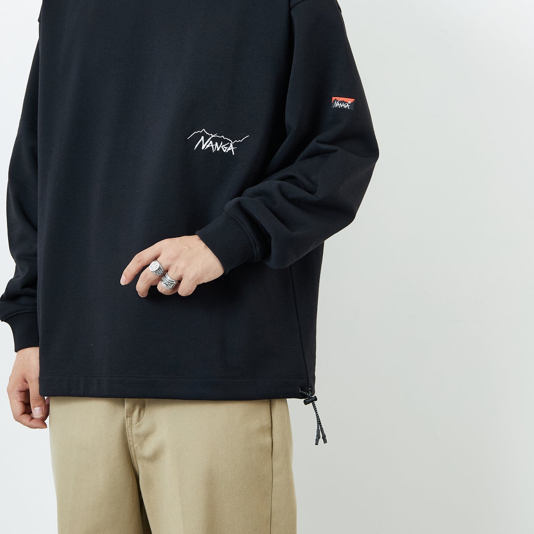 JEANSFACTORY × NANGA [ジーンズファクトリー × ナンガ] 別注 ワンポイント刺繍ロゴ ドローコードスウェット [NW2507-JF] BLACK