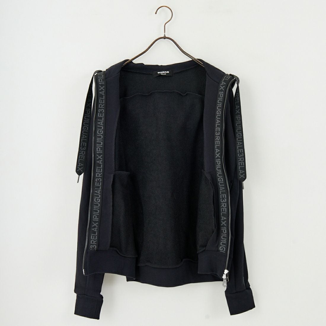 1PIU1UGUALE3 RELAX [ウノ ピゥ ウノ ウグァーレ トレ] パイピングロゴワイドスピンドルパーカー [USO-25148] SN90 BLACK