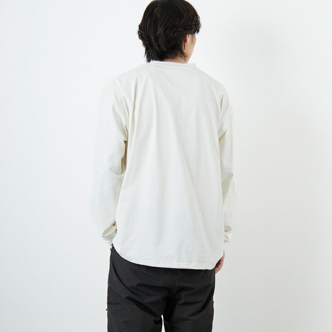 +phenix [プラスフェニックス] 別注 ワンポイント刺繍ロゴ ドローコードTシャツ [POT-25080IN-JF] WHITE &&モデル身長：179cm 着用サイズ：XL&&