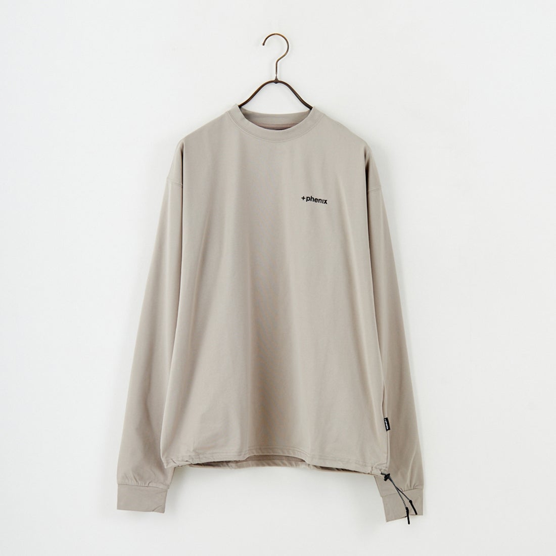 +phenix [プラスフェニックス] 別注 ワンポイント刺繍ロゴ ドローコードTシャツ [POT-25080IN-JF] GREIGE