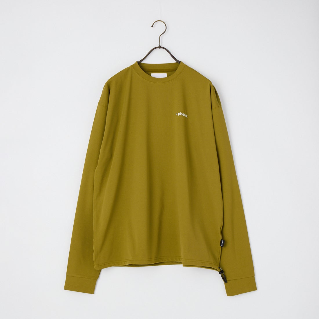 +phenix [プラスフェニックス] 別注 ワンポイント刺繍ロゴ ドローコードTシャツ [POT-25080IN-JF] MUSTARD