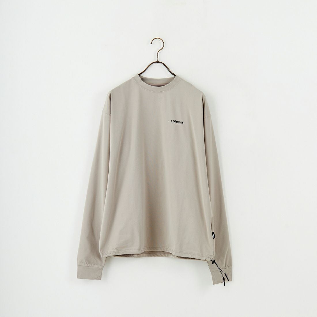 +phenix [プラスフェニックス] 別注 ワンポイント刺繍ロゴ ドローコードTシャツ [POT-25080IN-JF] GREIGE
