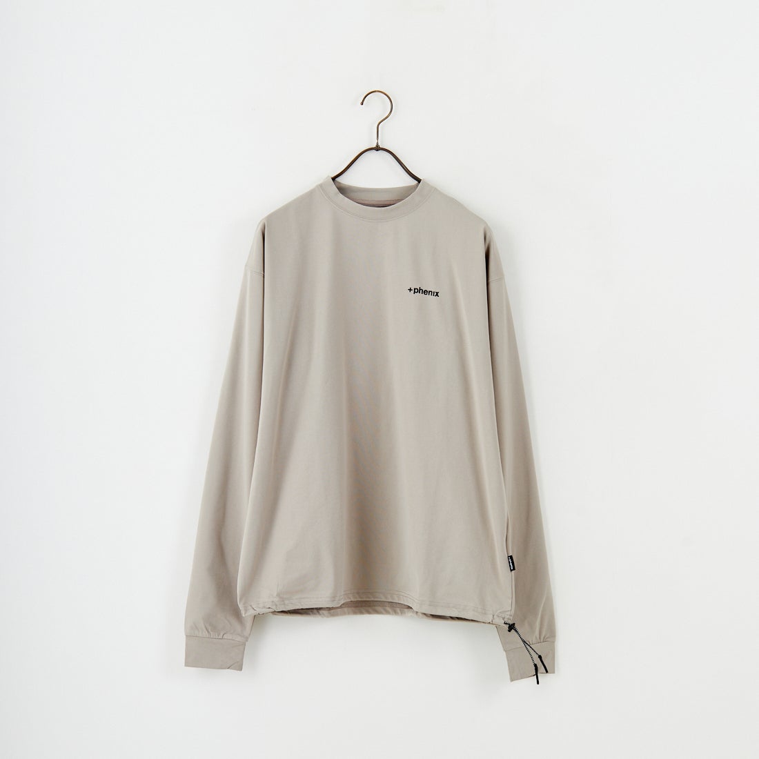 +phenix [プラスフェニックス] 別注 ワンポイント刺繍ロゴ ドローコードTシャツ [POT-25080IN-JF] GREIGE