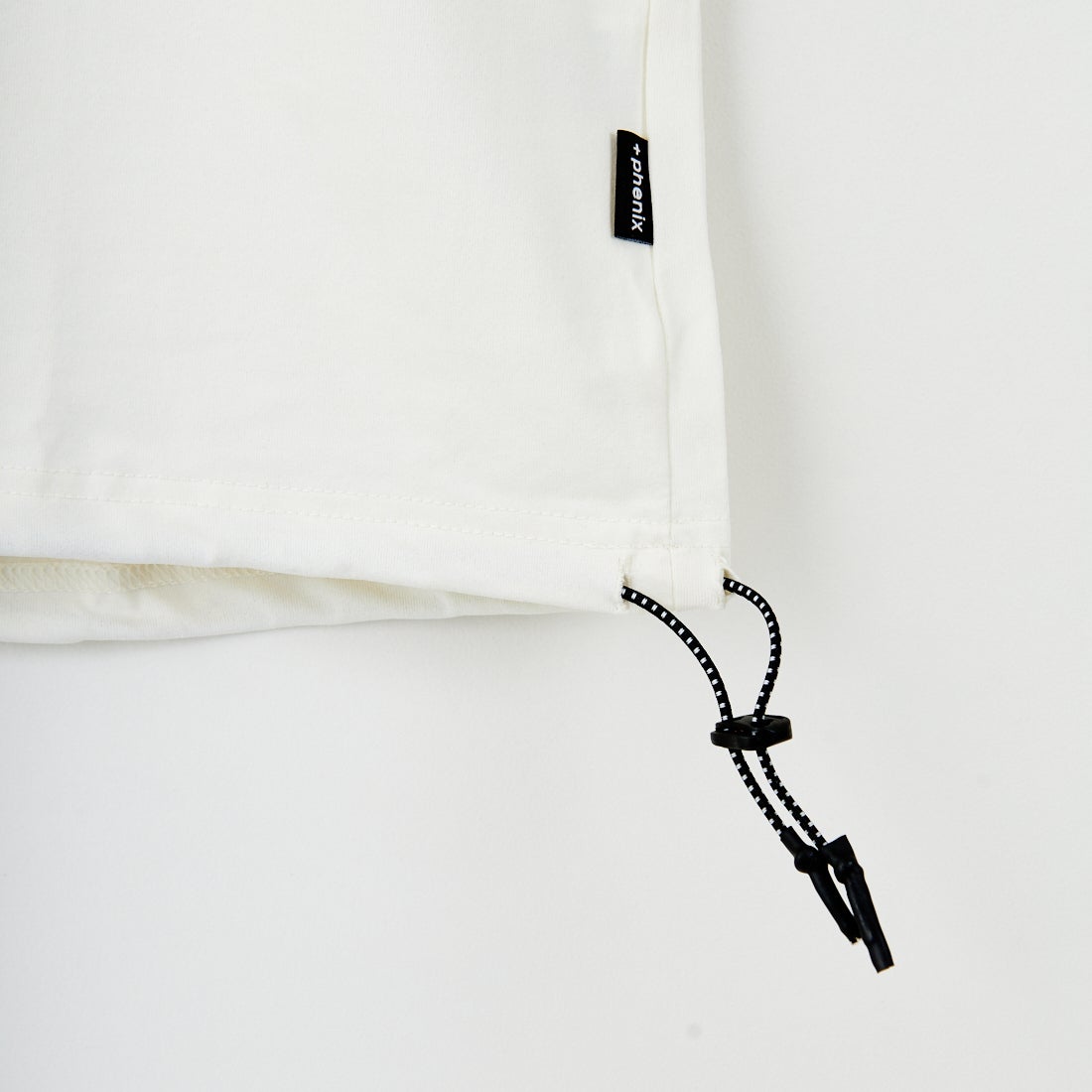 +phenix [プラスフェニックス] 別注 ワンポイント刺繍ロゴ ドローコードTシャツ [POT-25080IN-JF] WHITE