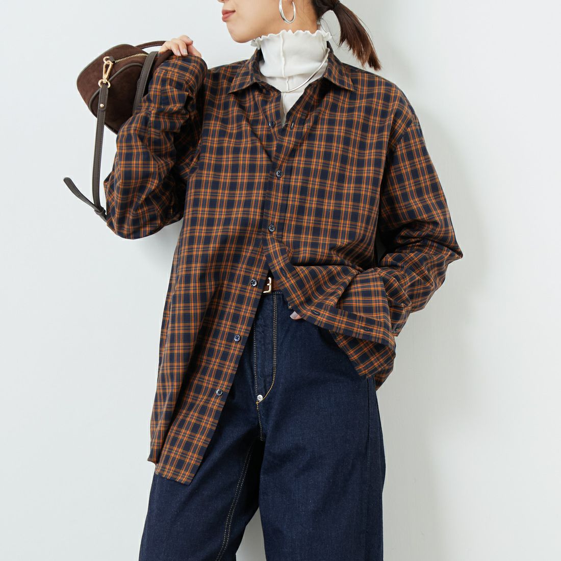 THE SHINZONE [ザ シンゾーン] ペックチェックシャツ [25AMSBL06] 85 NAVY &&モデル身長：159cm 着用サイズ：F0&&