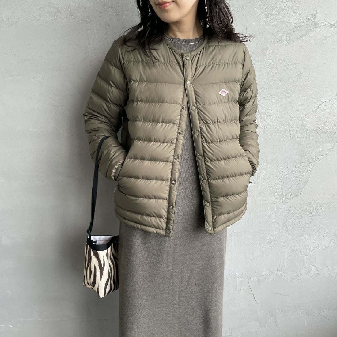 DANTON [ダントン] インナーダウン ジャケット [DT-A0001RRT] OLIVE &&モデル身長：160cm 着用サイズ：S&&