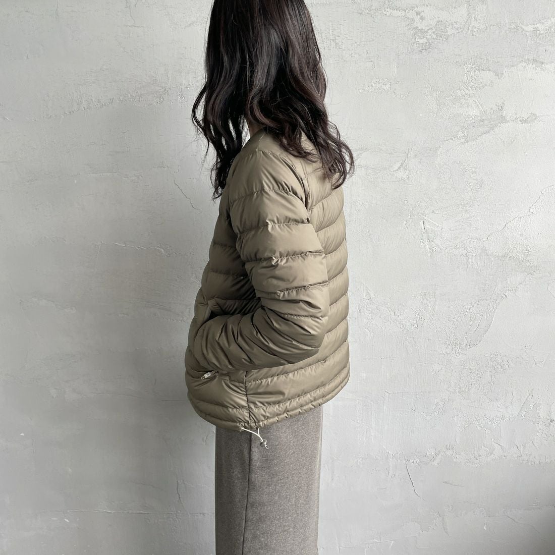 DANTON [ダントン] インナーダウン ジャケット [DT-A0001RRT] OLIVE &&モデル身長：160cm 着用サイズ：S&&