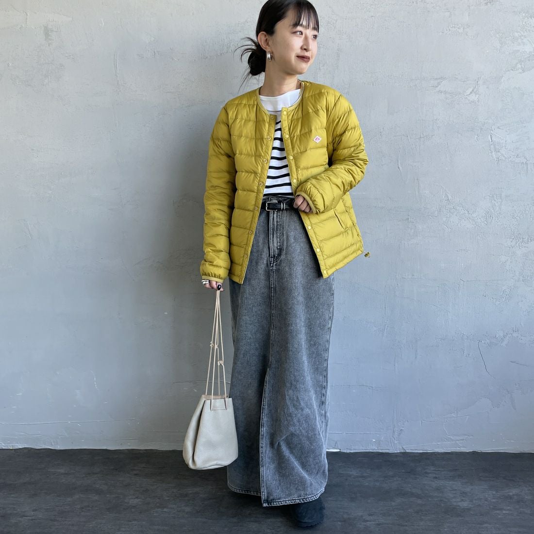 DANTON [ダントン] インナーダウン ジャケット [DT-A0001RRT] MUSTARD &&モデル身長：150cm 着用サイズ：S&&
