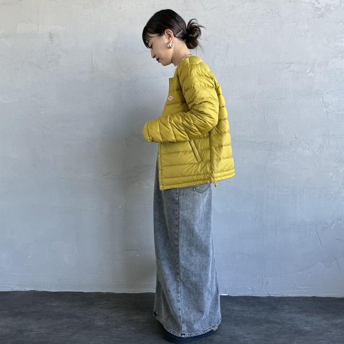DANTON [ダントン] インナーダウン ジャケット [DT-A0001RRT] MUSTARD &&モデル身長：150cm 着用サイズ：S&&