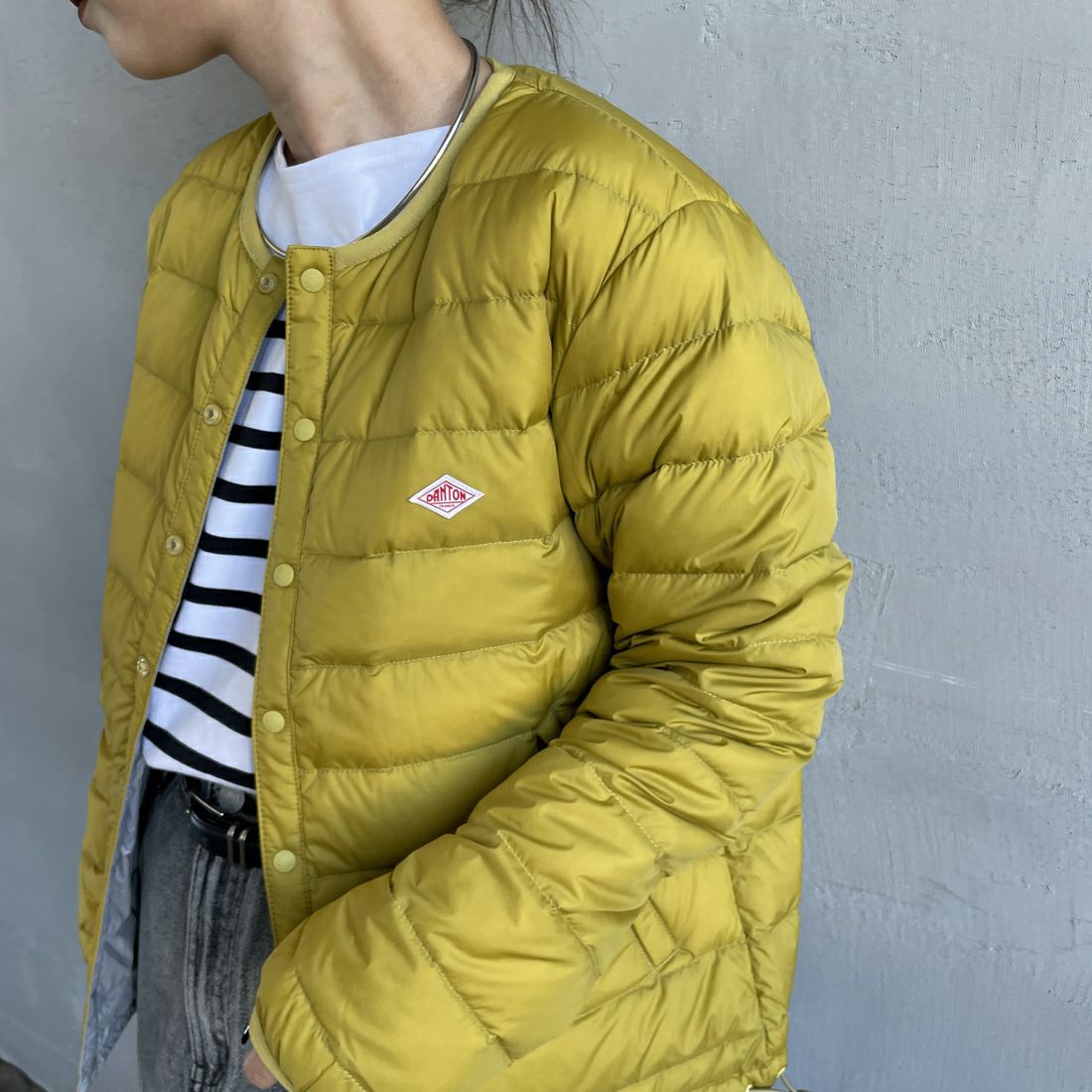 DANTON [ダントン] インナーダウン ジャケット [DT-A0001RRT] MUSTARD &&モデル身長：150cm 着用サイズ：S&&