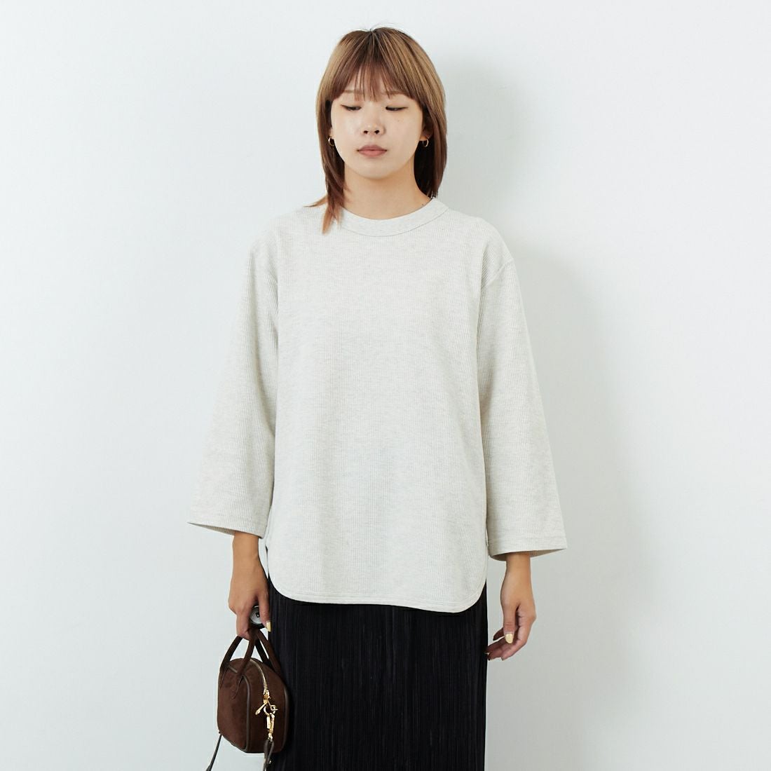 blurhms ROOTSTOCK [ブラームス ルーツストック] ラフ&スムース サーマルベースボールTシャツ [BROOTS24F31F25] 02 H.OATME &&モデル身長：167cm 着用サイズ：0&&