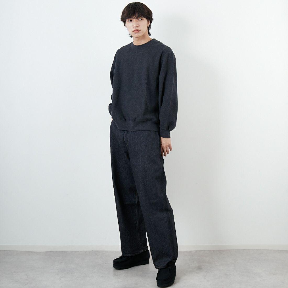 blurhms ROOTSTOCK [ブラームス ルーツストック] 13.5oz ワイドデニムパンツ [BROOTS25S8F25] 02 S.BLACK &&モデル身長：179cm 着用サイズ：3&&