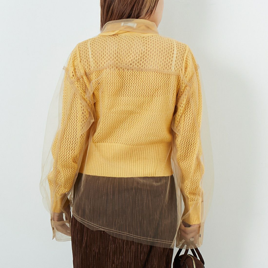 MAISON SPECIAL [メゾンスペシャル] チュールシャツレイヤードポロニットカーディガン [21252366005] YEL &&モデル身長：167cm 着用サイズ：F&&