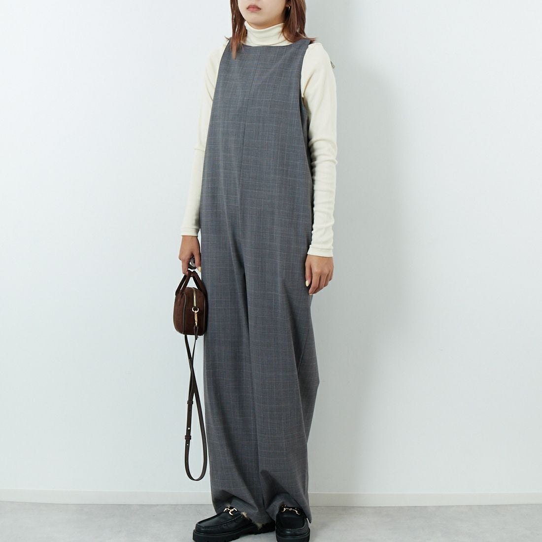 null. [ヌル] チェックパターンオールインワン [153WFO0254001] 006 GRY CH &&モデル身長：167cm 着用サイズ：F&&