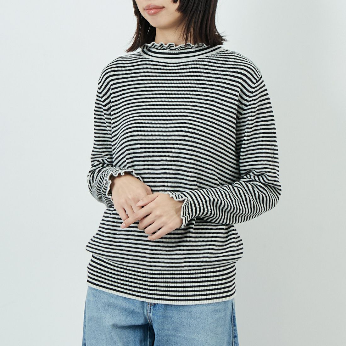 tumugu: [ツムグ] ランダムリブハイネックニット [TK19303B] 9L BORDER &&モデル身長：162cm 着用サイズ：F&&