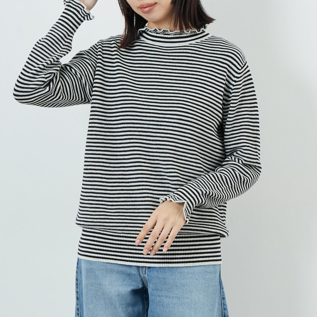 tumugu: [ツムグ] ランダムリブハイネックニット [TK19303B] 9L BORDER &&モデル身長：162cm 着用サイズ：F&&