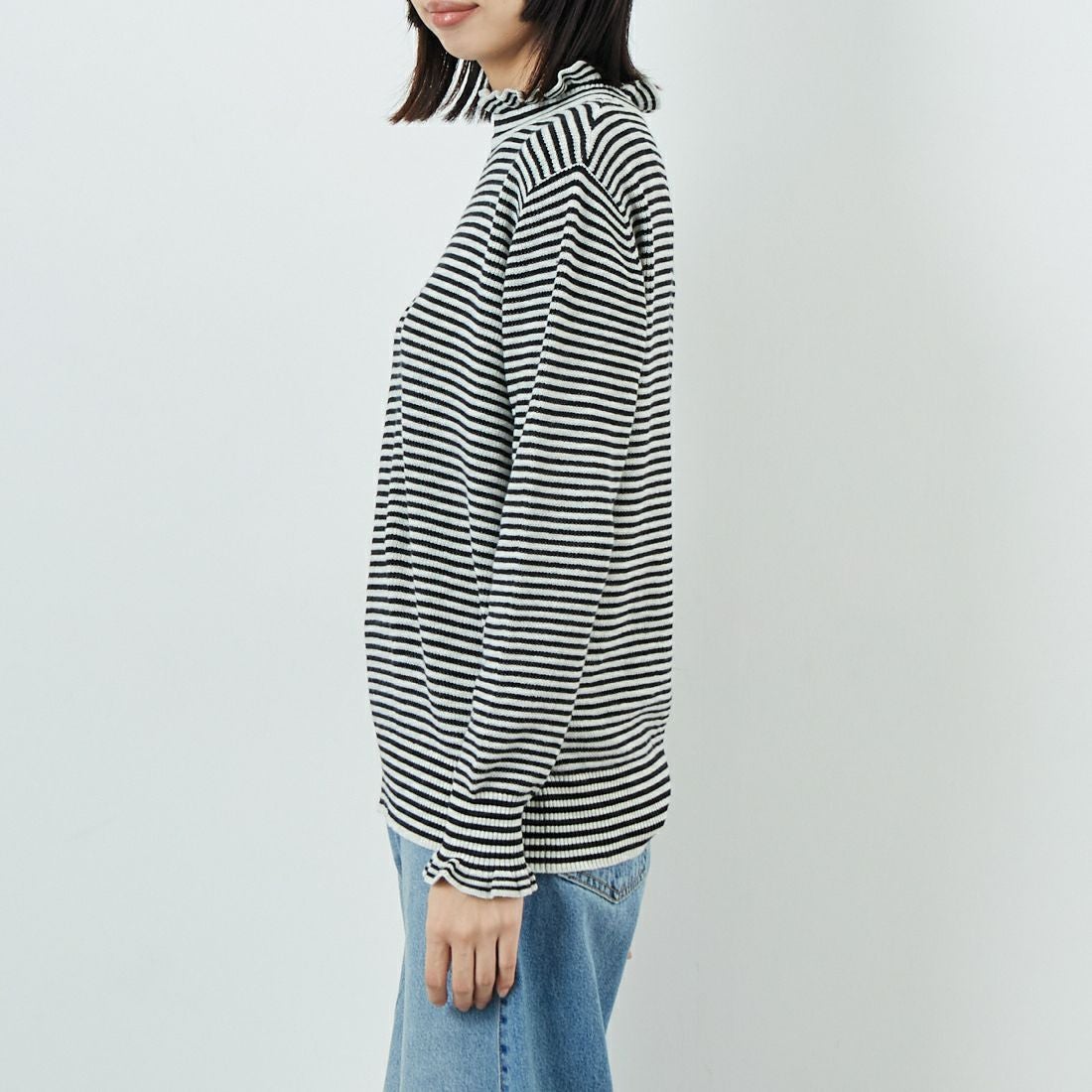 tumugu: [ツムグ] ランダムリブハイネックニット [TK19303B] 9L BORDER &&モデル身長：162cm 着用サイズ：F&&