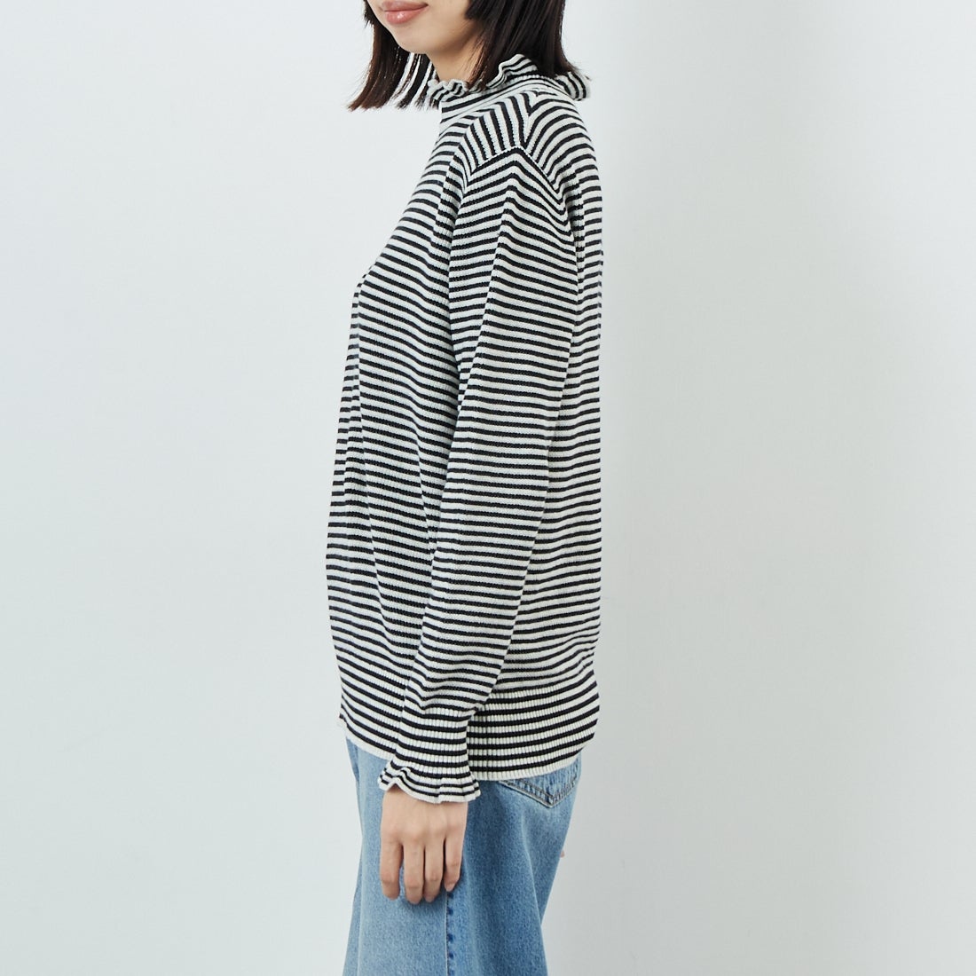 tumugu: [ツムグ] ランダムリブハイネックニット [TK19303B] 9L BORDER &&モデル身長：162cm 着用サイズ：F&&