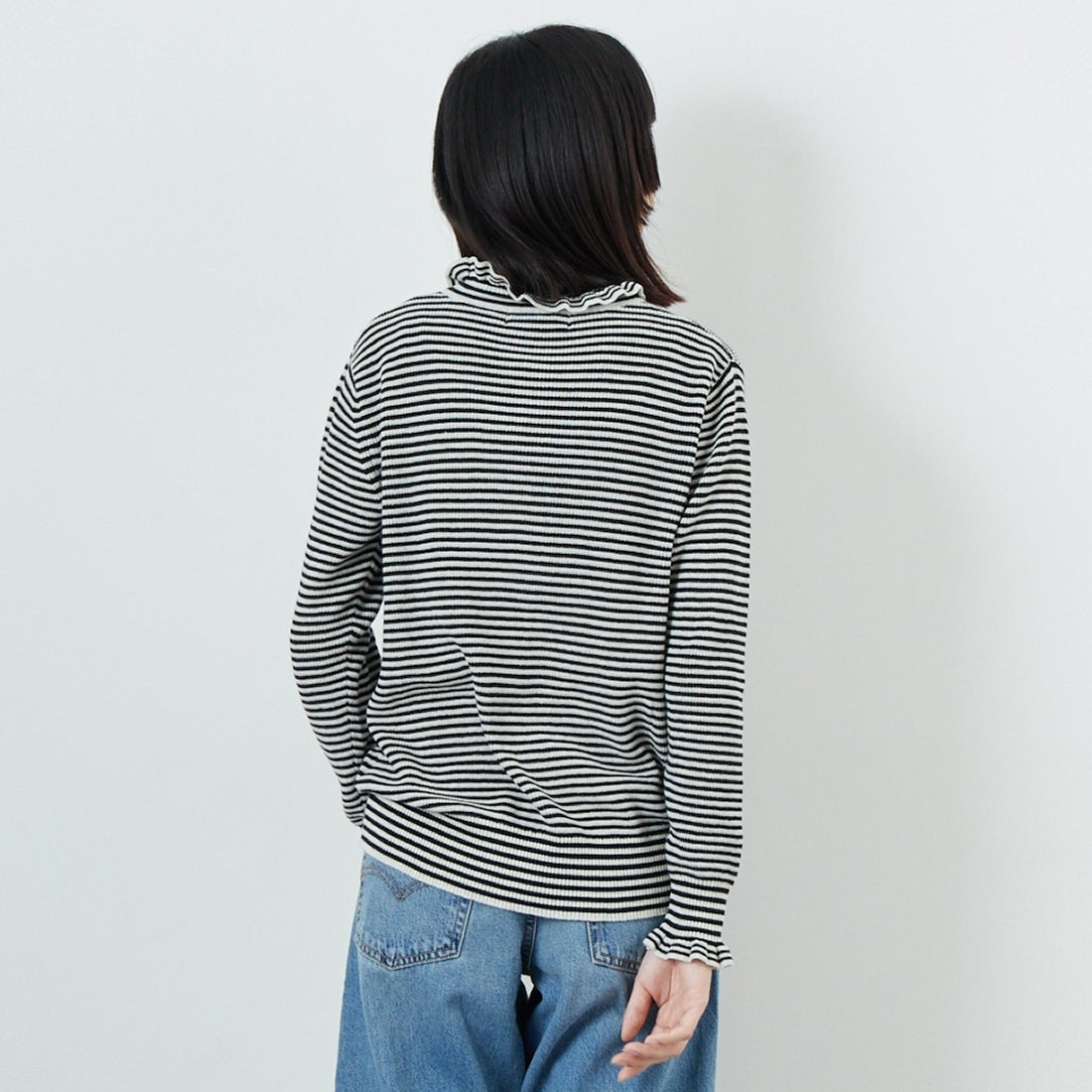 tumugu: [ツムグ] ランダムリブハイネックニット [TK19303B] 9L BORDER &&モデル身長：162cm 着用サイズ：F&&