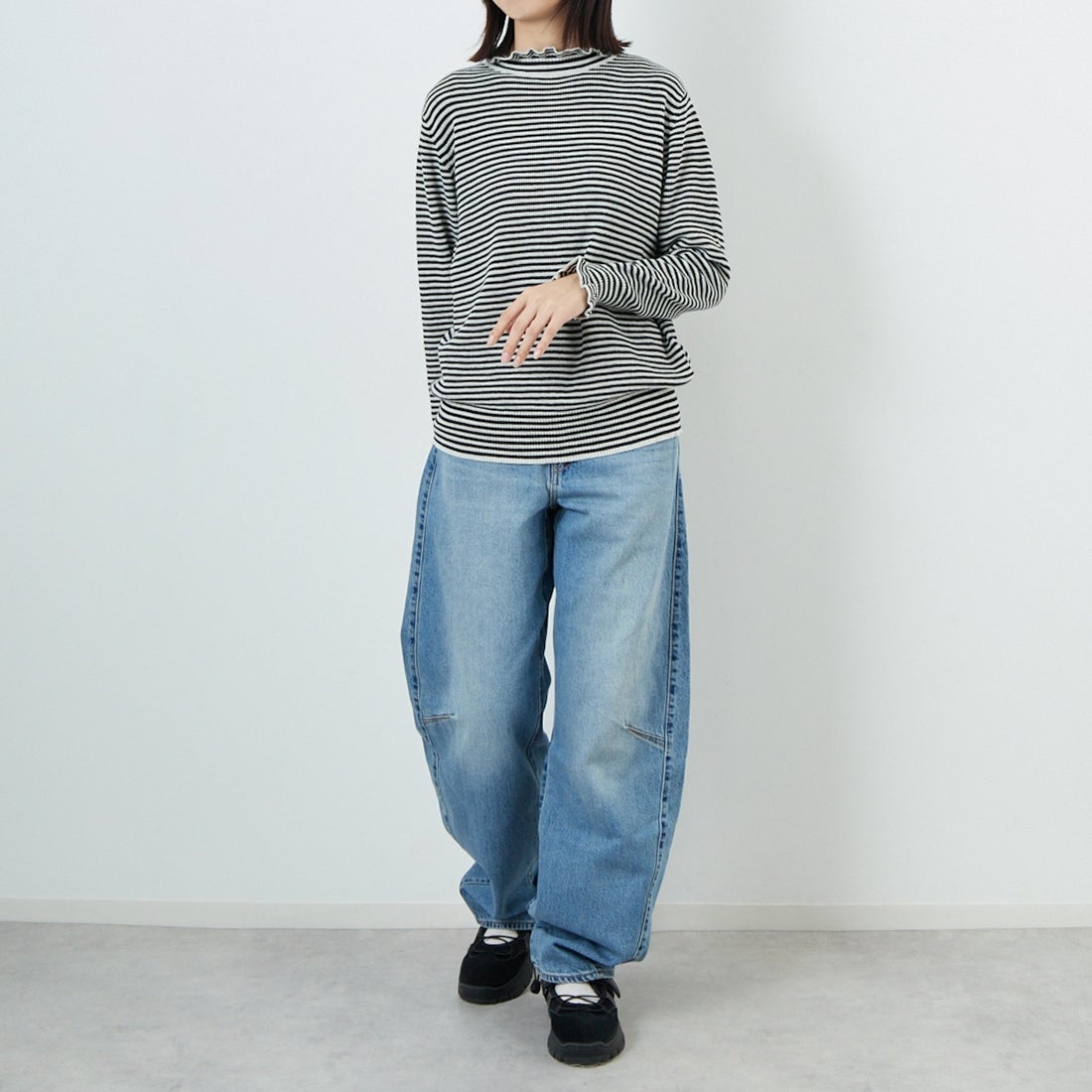 tumugu: [ツムグ] ランダムリブハイネックニット [TK19303B] 9L BORDER &&モデル身長：162cm 着用サイズ：F&&