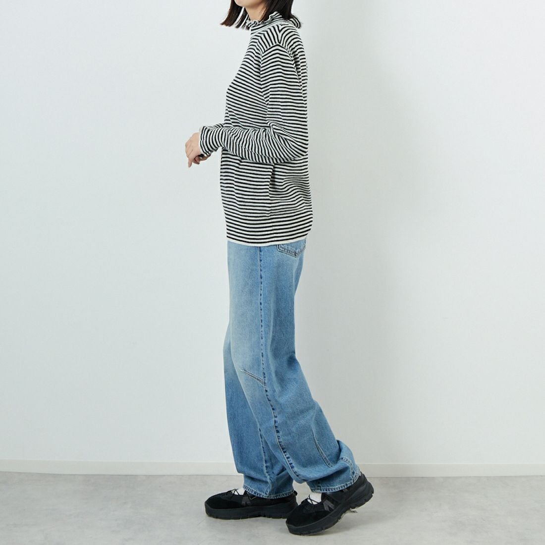 tumugu: [ツムグ] ランダムリブハイネックニット [TK19303B] 9L BORDER &&モデル身長：162cm 着用サイズ：F&&