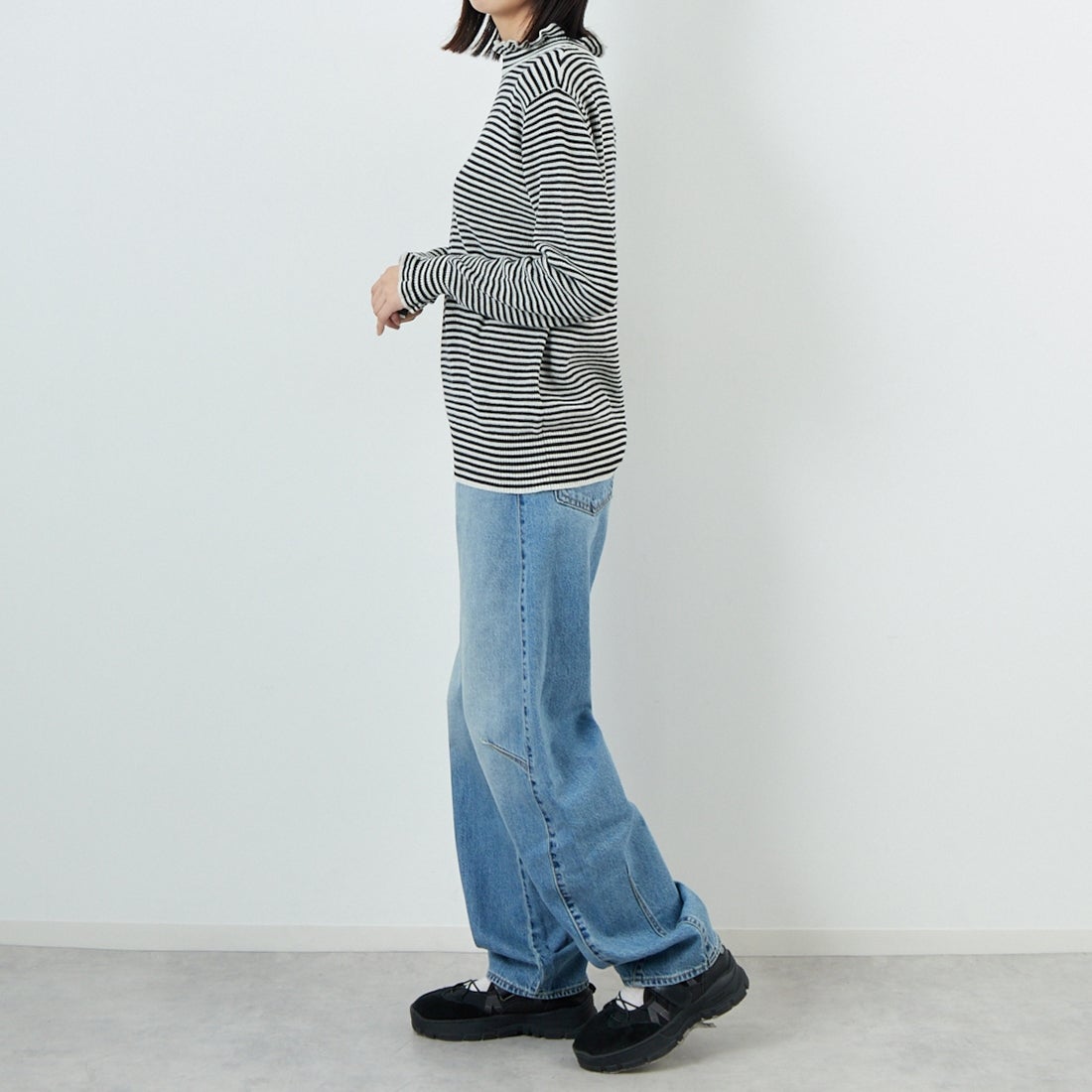 tumugu: [ツムグ] ランダムリブハイネックニット [TK19303B] 9L BORDER &&モデル身長：162cm 着用サイズ：F&&