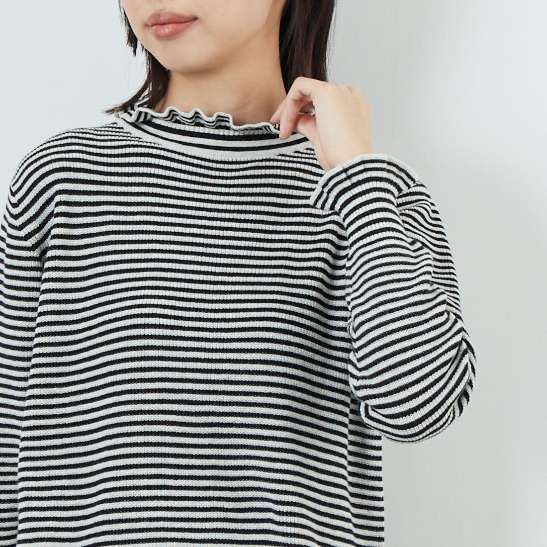 tumugu: [ツムグ] ランダムリブハイネックニット [TK19303B] 9L BORDER &&モデル身長：162cm 着用サイズ：F&&