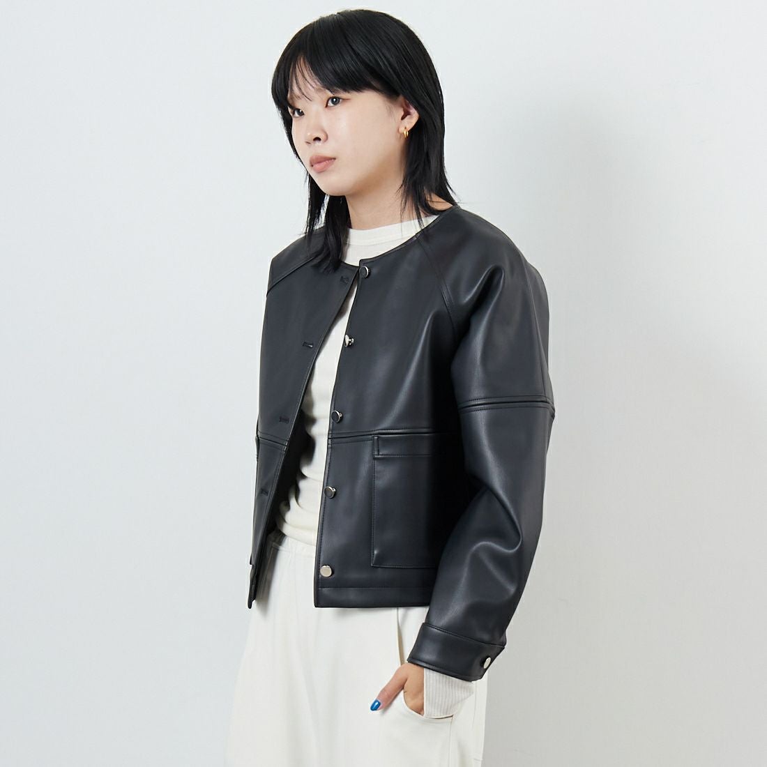 Margaux vintage [マルゴーヴィンテージ] フェイクレザーノーカラージャケット [MG-JK-25070-A] BLACK