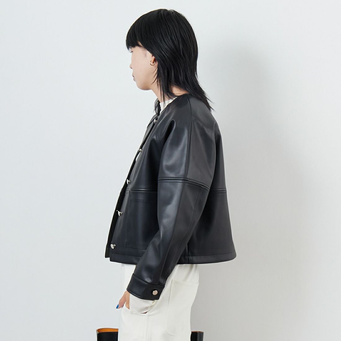 Margaux vintage [マルゴーヴィンテージ] フェイクレザーノーカラージャケット [MG-JK-25070-A] BLACK