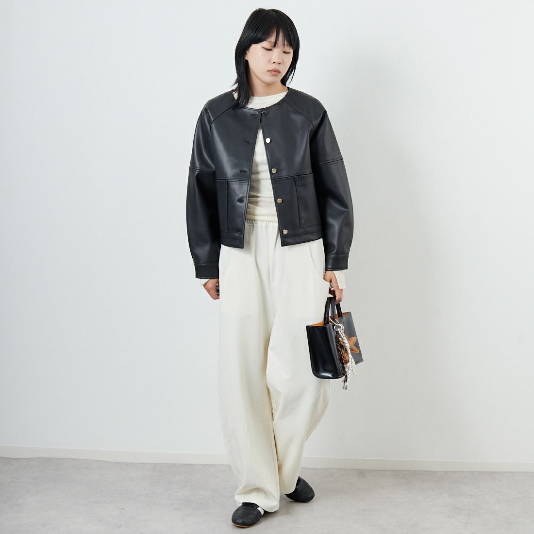 Margaux vintage [マルゴーヴィンテージ] フェイクレザーノーカラージャケット [MG-JK-25070-A] BLACK