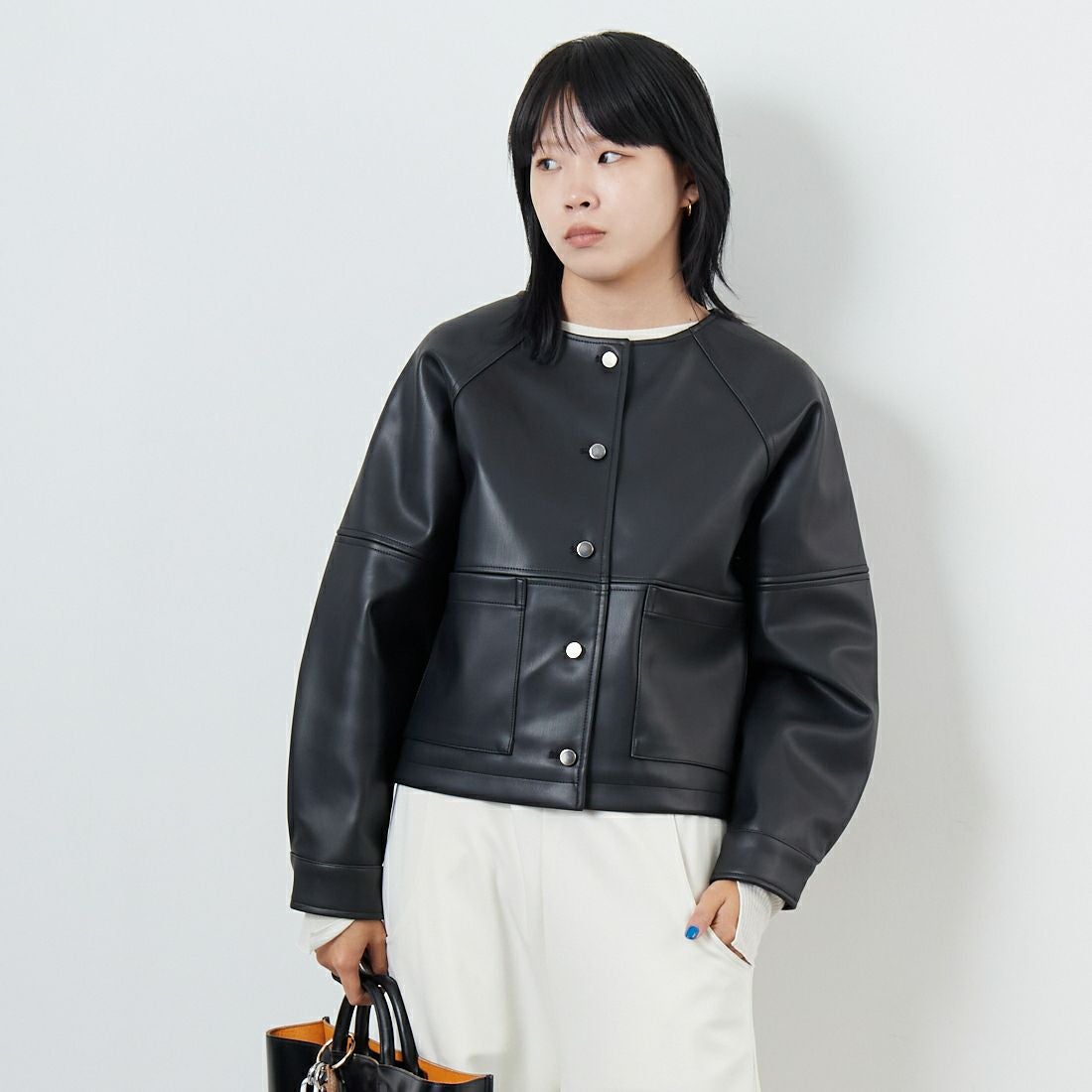 Margaux vintage [マルゴーヴィンテージ] フェイクレザーノーカラージャケット [MG-JK-25070-A] BLACK