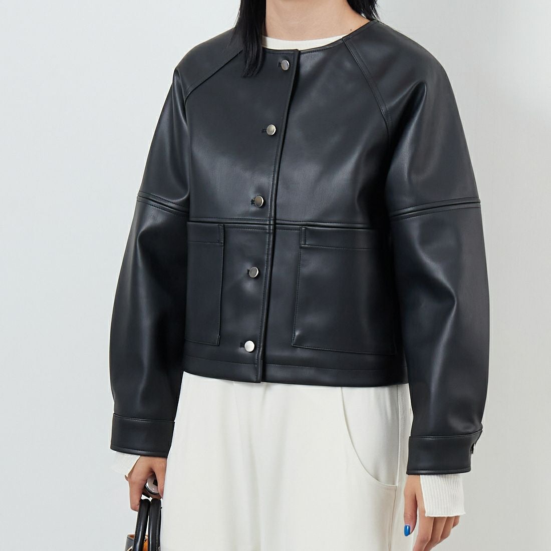 Margaux vintage [マルゴーヴィンテージ] フェイクレザーノーカラージャケット [MG-JK-25070-A] BLACK