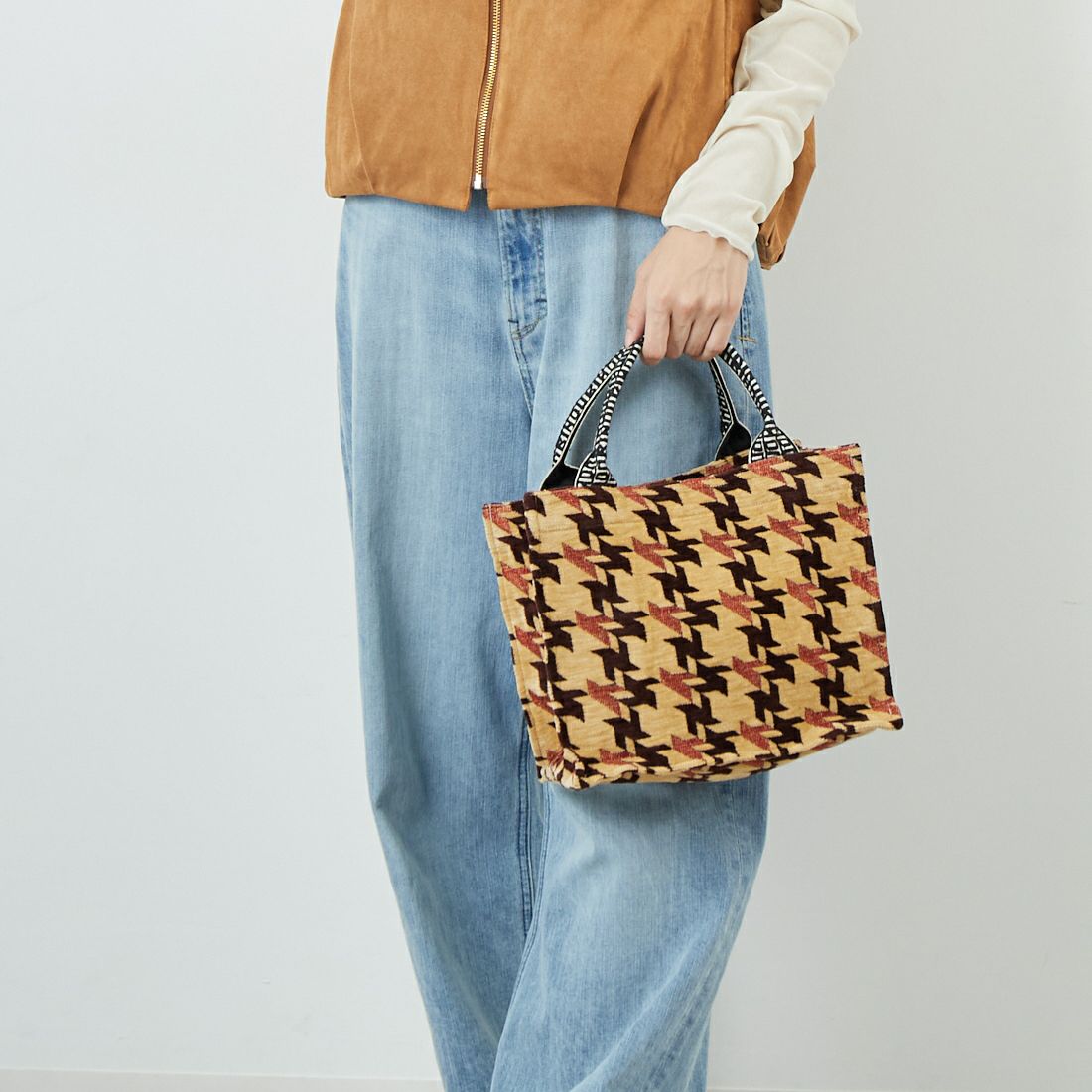 Bindu [ビンドゥー] 千鳥格子柄 スモールブックトートバッグ [BBB-2155] CAMEL BROW