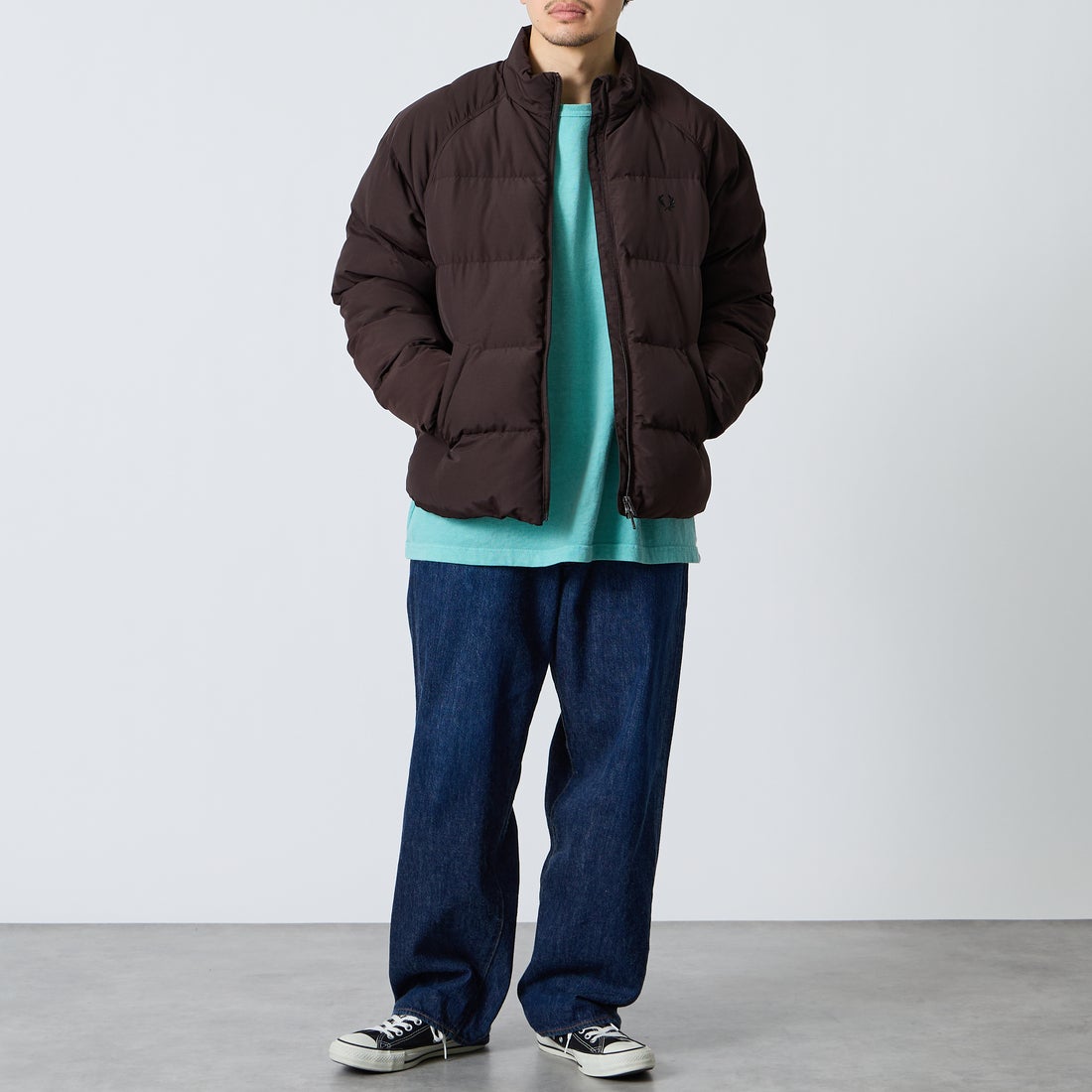 FRED PERRY [フレッドペリー] ラグランスリーブパデッドジャケット [J1309] 33C RICH B &&モデル身長：168cm 着用サイズ：M&&