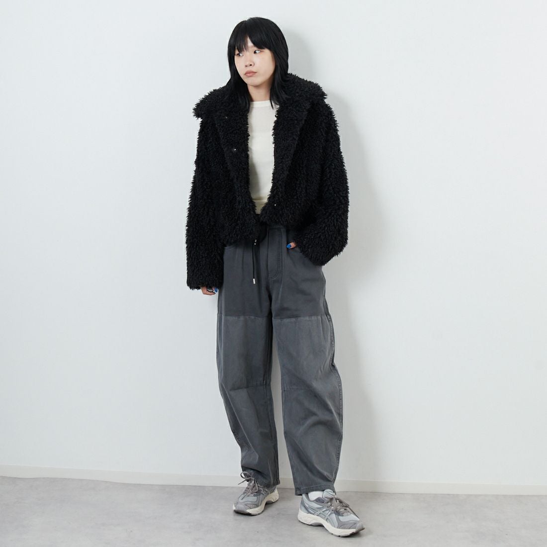 Jeans Factory Clothes [ジーンズファクトリークローズ] プードルファーショートブルゾン [330024] 109 ﾌﾞﾗｯｸ &&モデル身長：167cm 着用サイズ：F&&