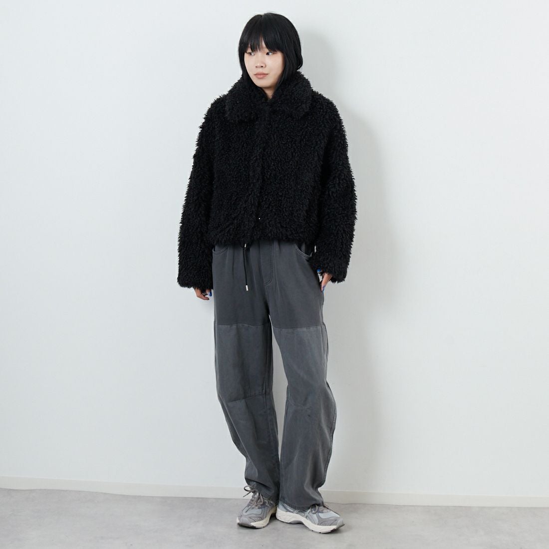 Jeans Factory Clothes [ジーンズファクトリークローズ] プードルファーショートブルゾン [330024] 109 ﾌﾞﾗｯｸ &&モデル身長：167cm 着用サイズ：F&&