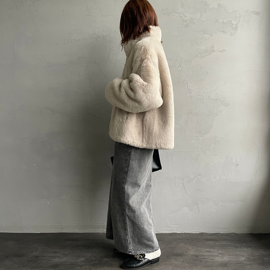 Jeans Factory Clothes [ジーンズファクトリークローズ] エコファーオーバーサイズブルゾン [330023] 153 ﾍﾞｰｼﾞｭ &&モデル身長：158cm 着用サイズ：F&&