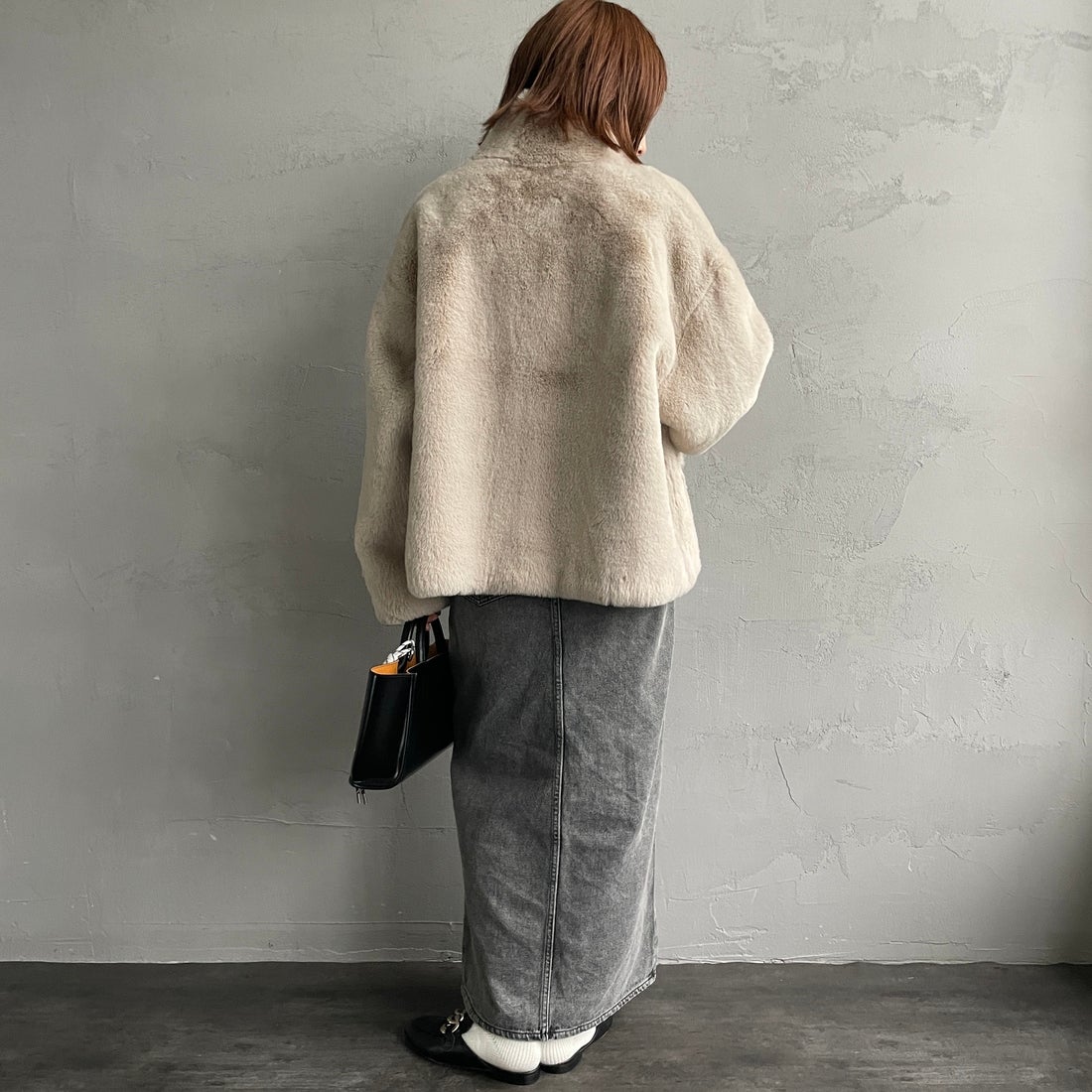 Jeans Factory Clothes [ジーンズファクトリークローズ] エコファーオーバーサイズブルゾン [330023] 153 ﾍﾞｰｼﾞｭ &&モデル身長：158cm 着用サイズ：F&&