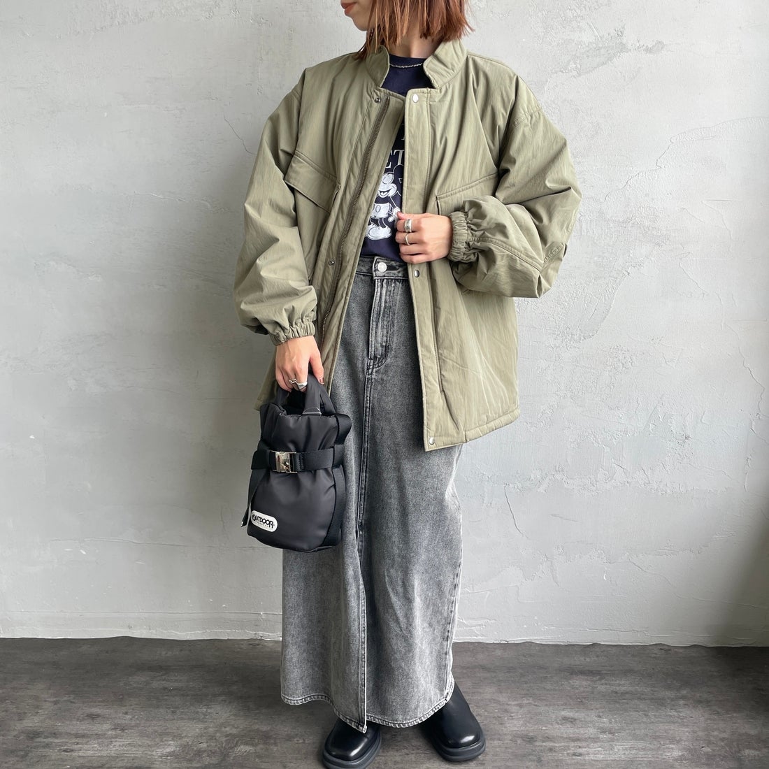 ARMY TWILL SANFORIZED [アーミーツイル サンフォライズド] 別注 中綿入り ケミカルプロテクトジャケット [AM-2554501-INT-JF] KHAKI &&モデル身長：158cm 着用サイズ：S&&