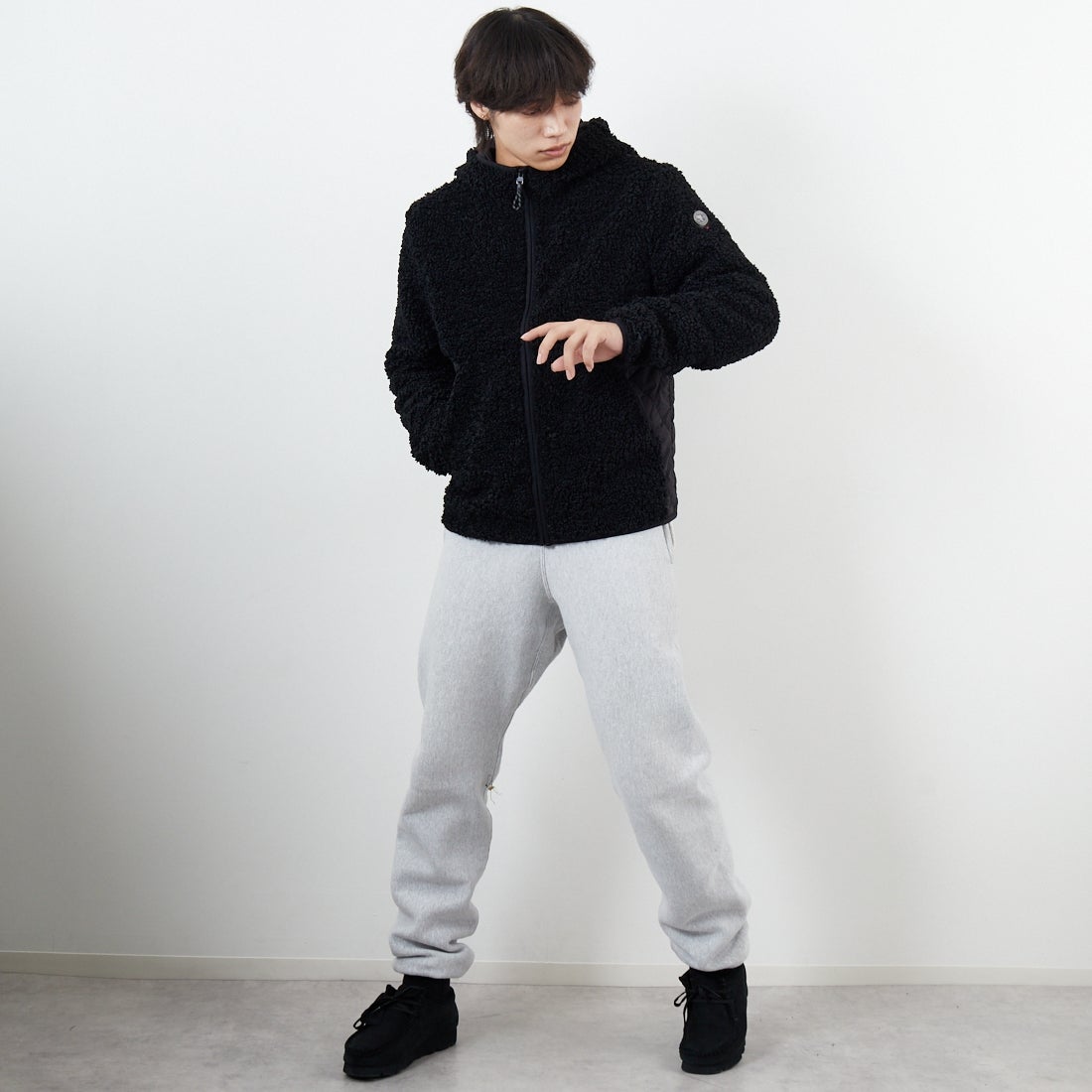 CAPE HORN [ケープホーン] LENNOX ボアブルゾン [B1578] 500 BLACK &&モデル身長：179cm 着用サイズ：48&&