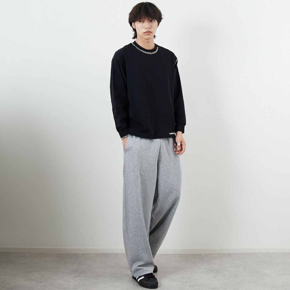 SLICK [スリック] ダブルエアニットスウェットワイドパンツ [5161032] 801 H.GRAY &&モデル身長：179cm 着用サイズ：2&&