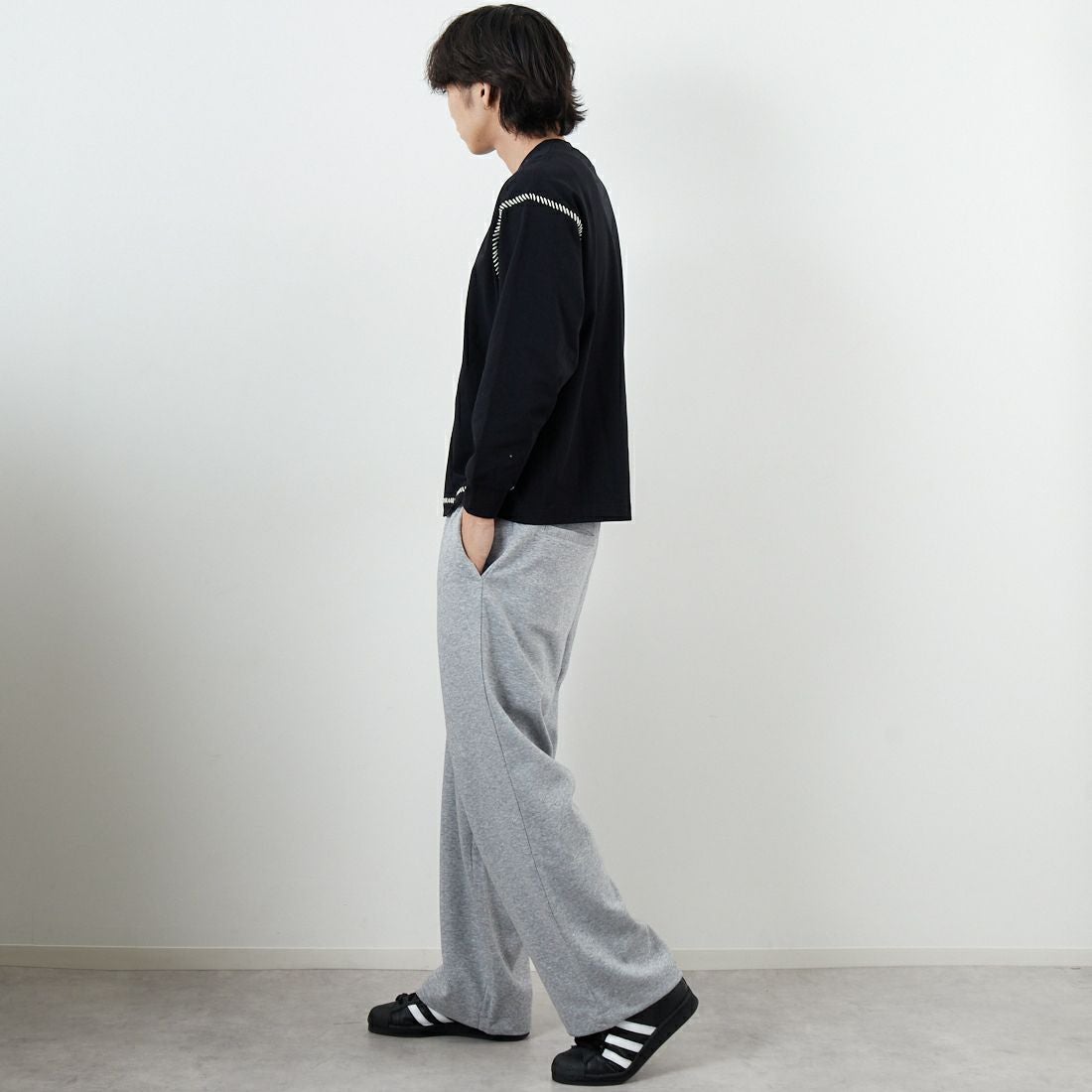 SLICK [スリック] ダブルエアニットスウェットワイドパンツ [5161032] 801 H.GRAY &&モデル身長：179cm 着用サイズ：2&&