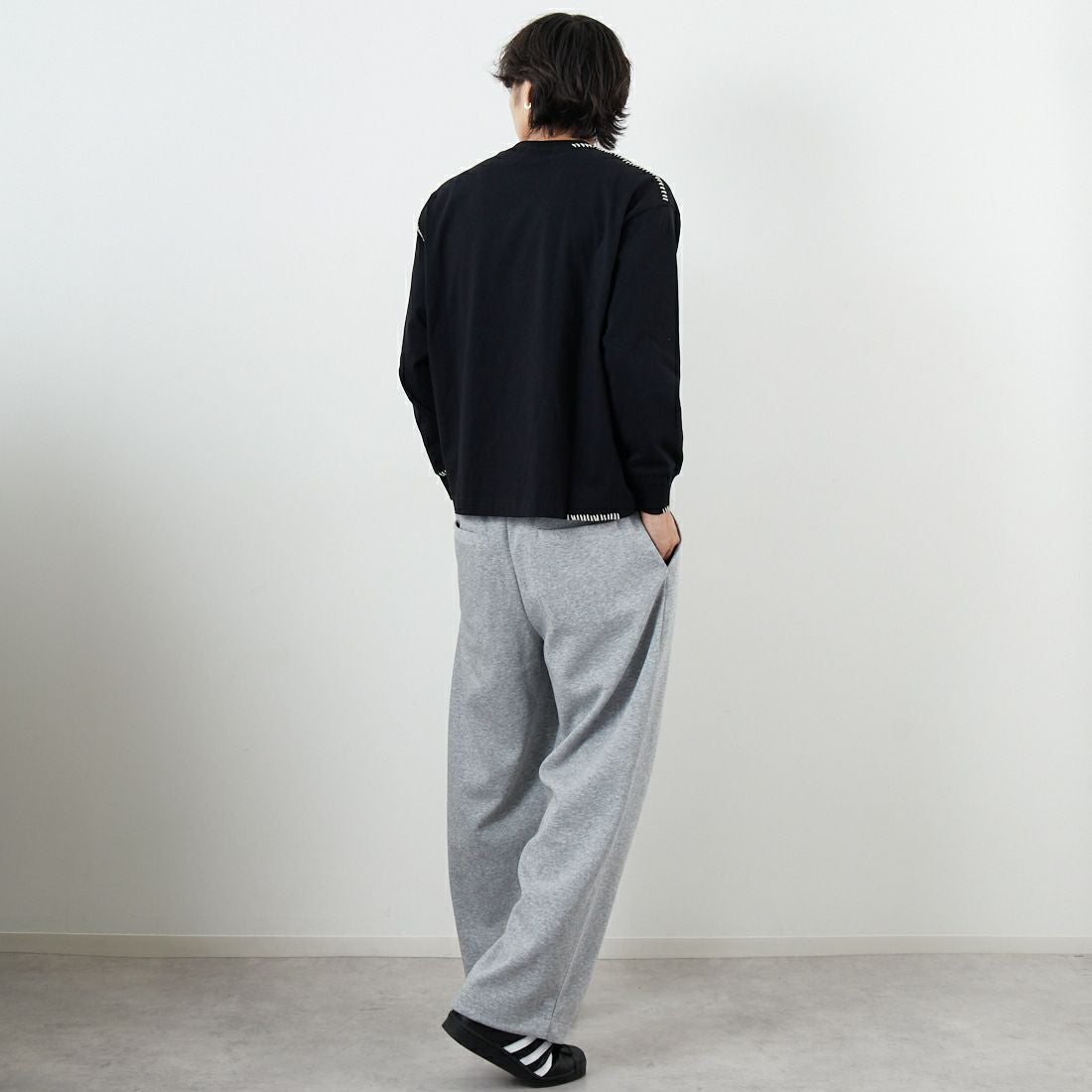 SLICK [スリック] ダブルエアニットスウェットワイドパンツ [5161032] 801 H.GRAY &&モデル身長：179cm 着用サイズ：2&&