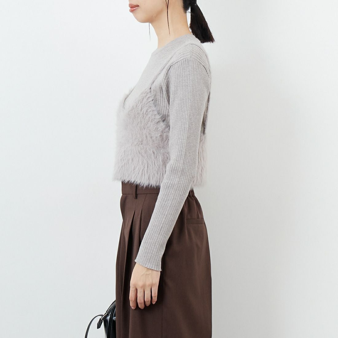 CLOCHE [クロシェ] ファービスチェ&リブニットセット [55285529] ﾗｲﾄｸﾞﾚｰ &&モデル身長：162cm 着用サイズ：2&&