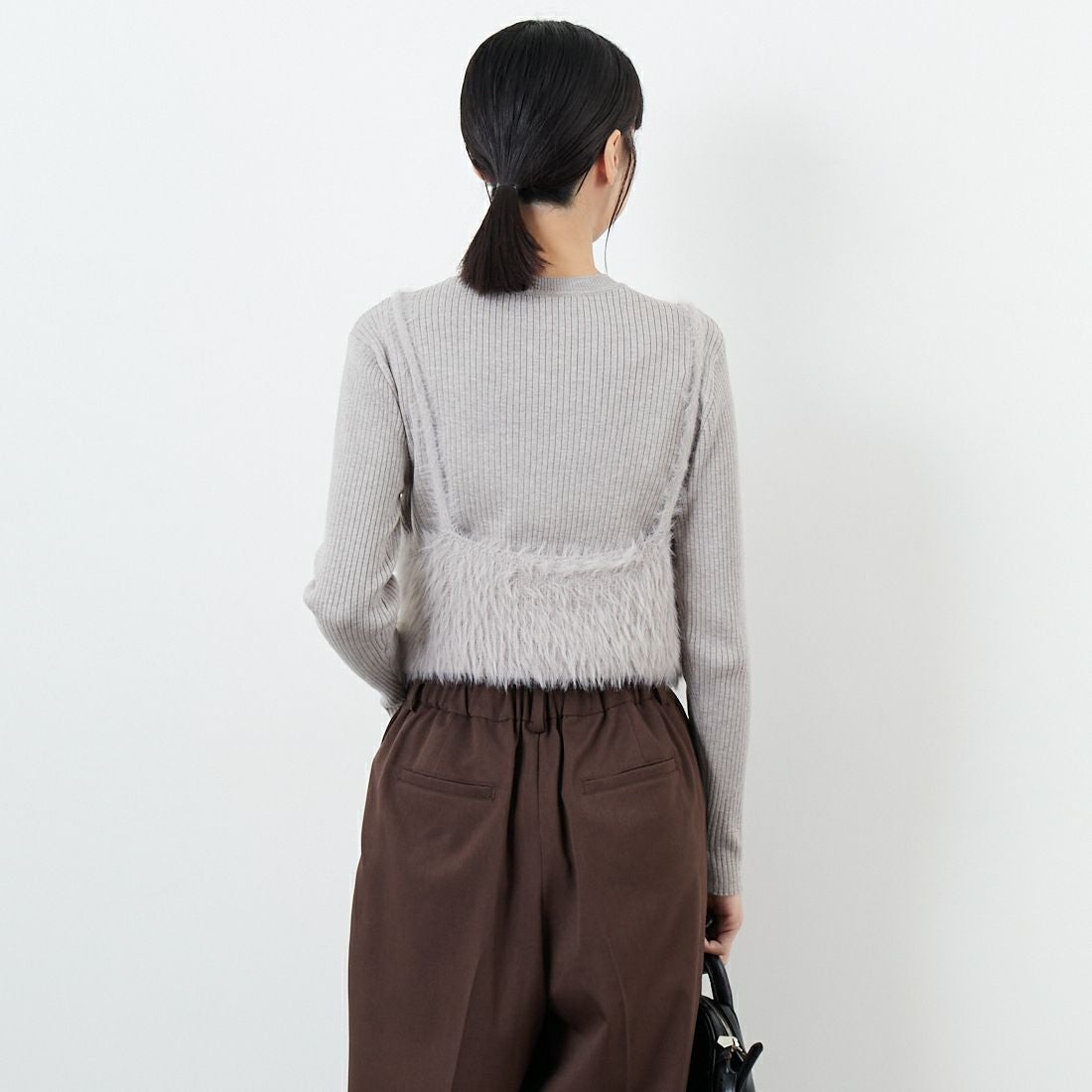 CLOCHE [クロシェ] ファービスチェ&リブニットセット [55285529] ﾗｲﾄｸﾞﾚｰ &&モデル身長：162cm 着用サイズ：2&&