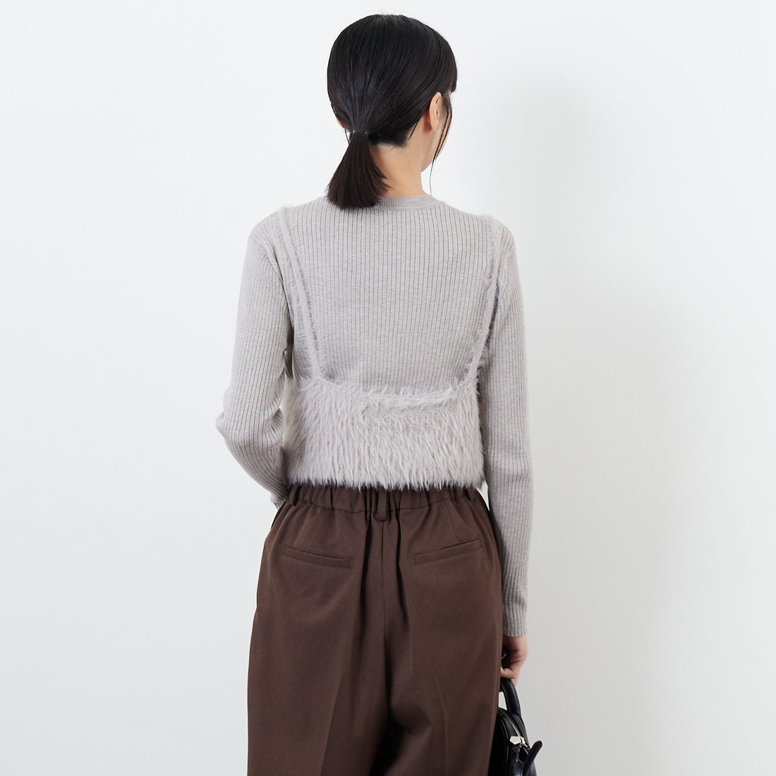 CLOCHE [クロシェ] ファービスチェ&リブニットセット [55285529] ﾗｲﾄｸﾞﾚｰ &&モデル身長：162cm 着用サイズ：2&&