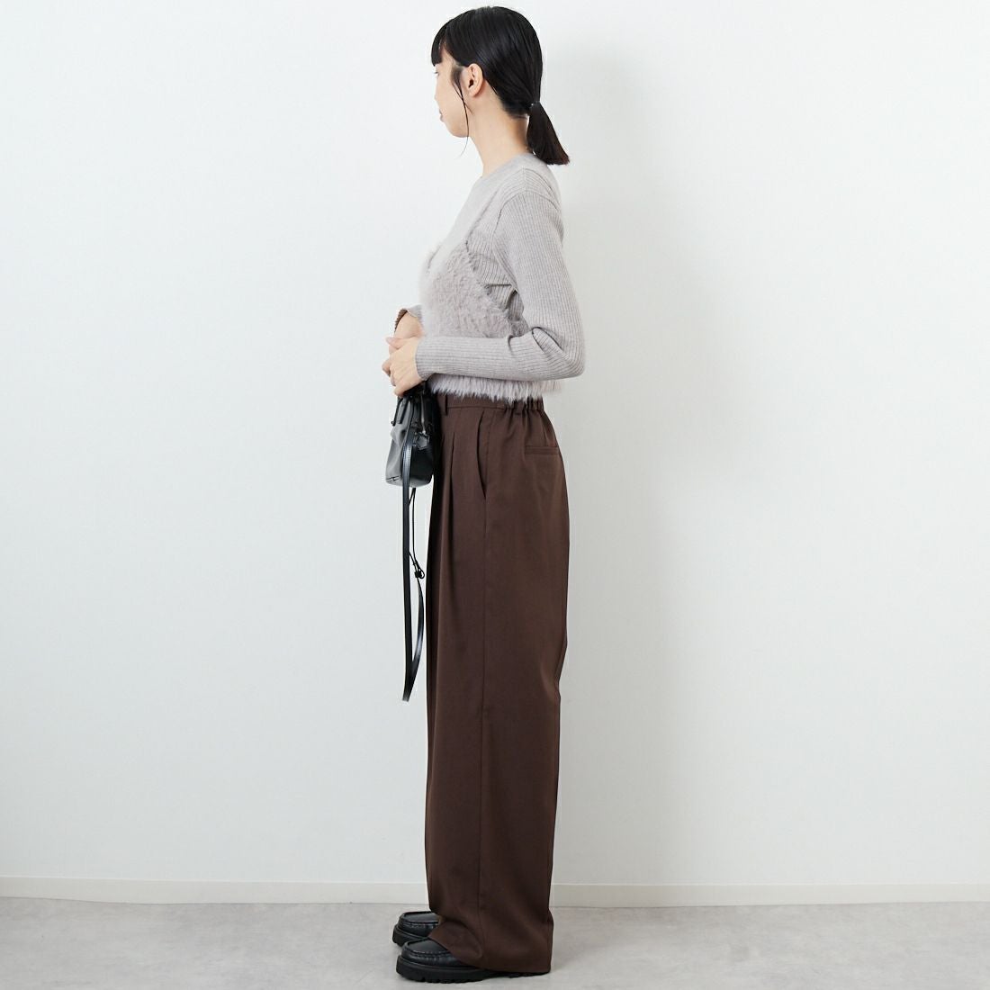 CLOCHE [クロシェ] ファービスチェ&リブニットセット [55285529] ﾗｲﾄｸﾞﾚｰ &&モデル身長：162cm 着用サイズ：2&&