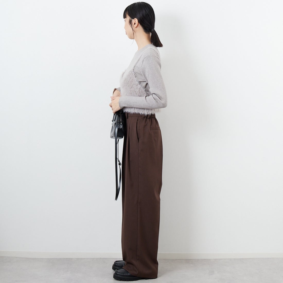 CLOCHE [クロシェ] ファービスチェ&リブニットセット [55285529] ﾗｲﾄｸﾞﾚｰ &&モデル身長：162cm 着用サイズ：2&&