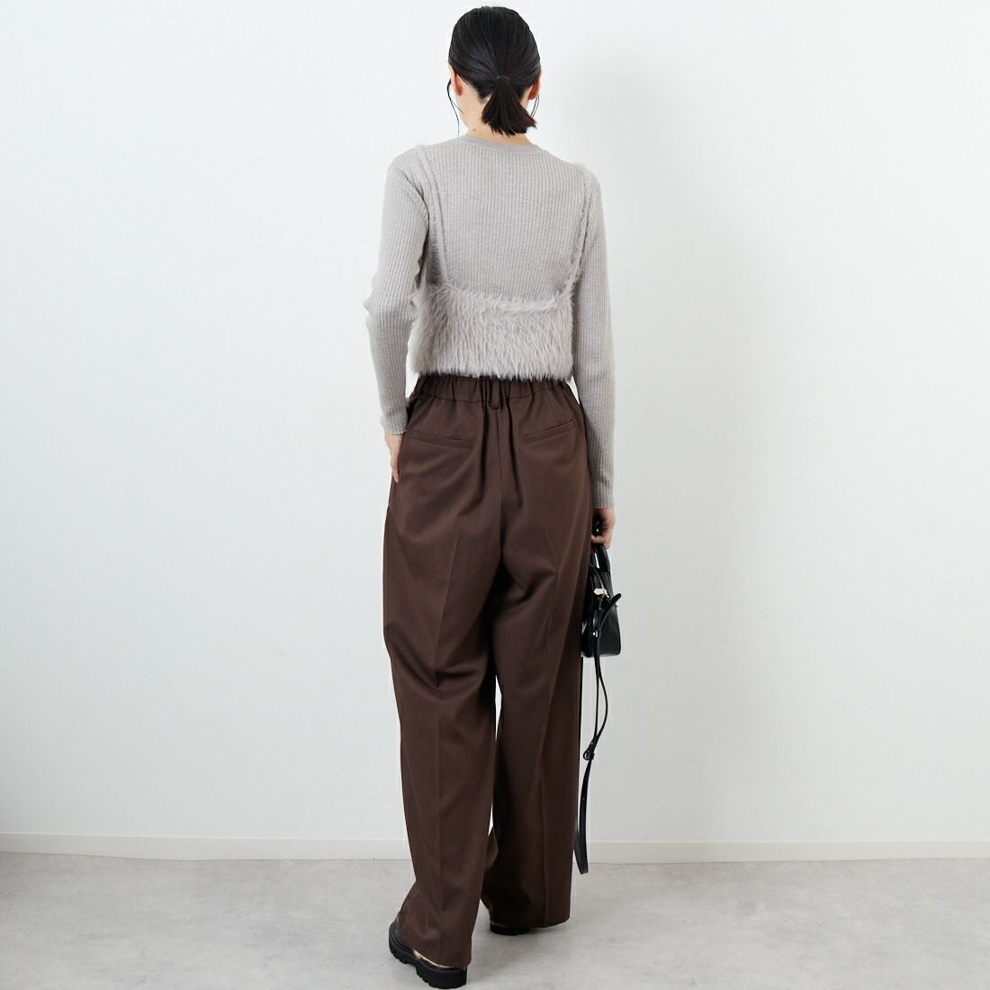 CLOCHE [クロシェ] ファービスチェ&リブニットセット [55285529] ﾗｲﾄｸﾞﾚｰ &&モデル身長：162cm 着用サイズ：2&&